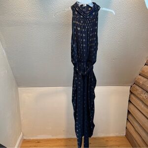 TOMMY HILFIGER Beautiful Black & Gold Evening Dress. Gold Dots. Bare Shoulder.